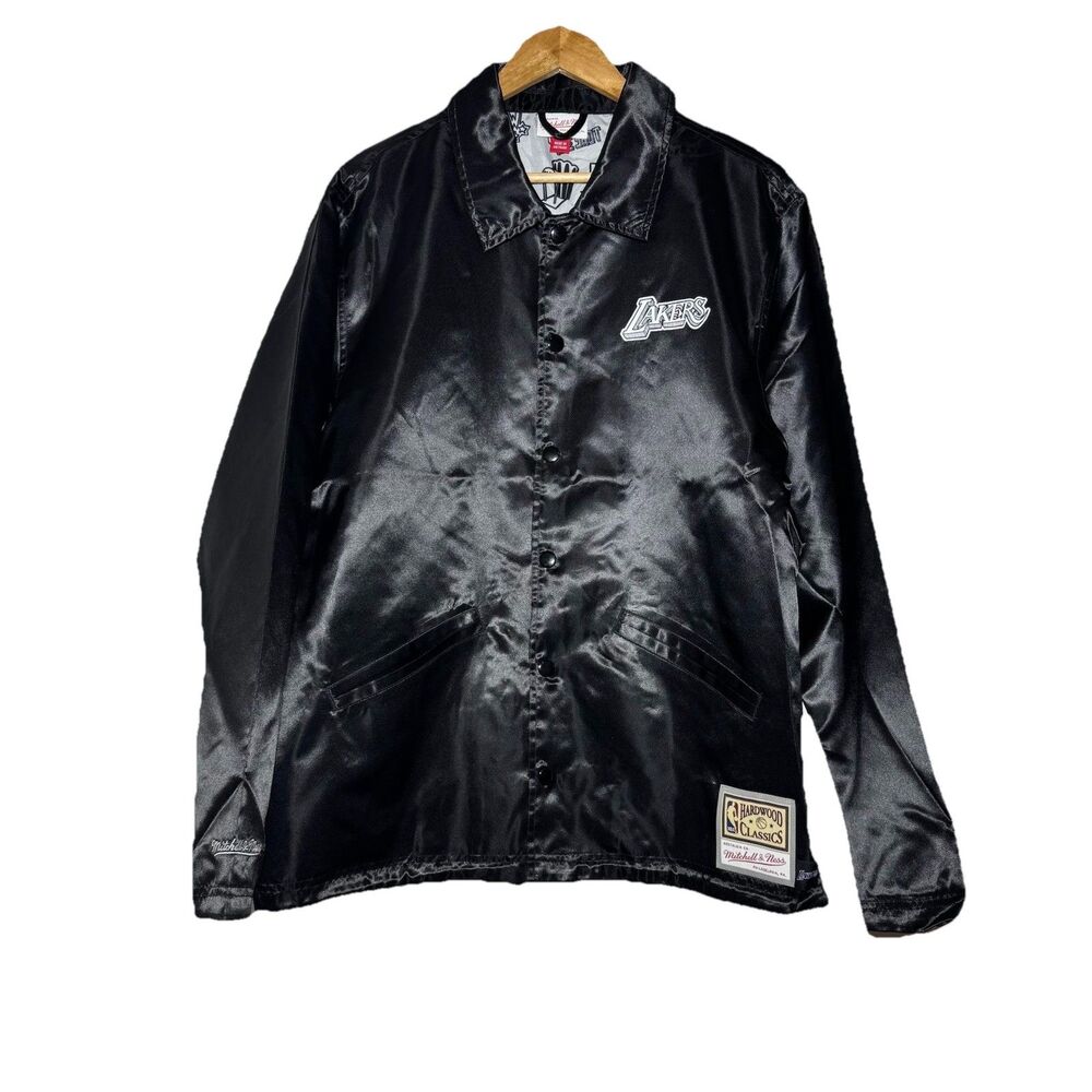 Mitchell & Ness Lakers Hardwood Classics Black Satin Coach Jacket L Excellent